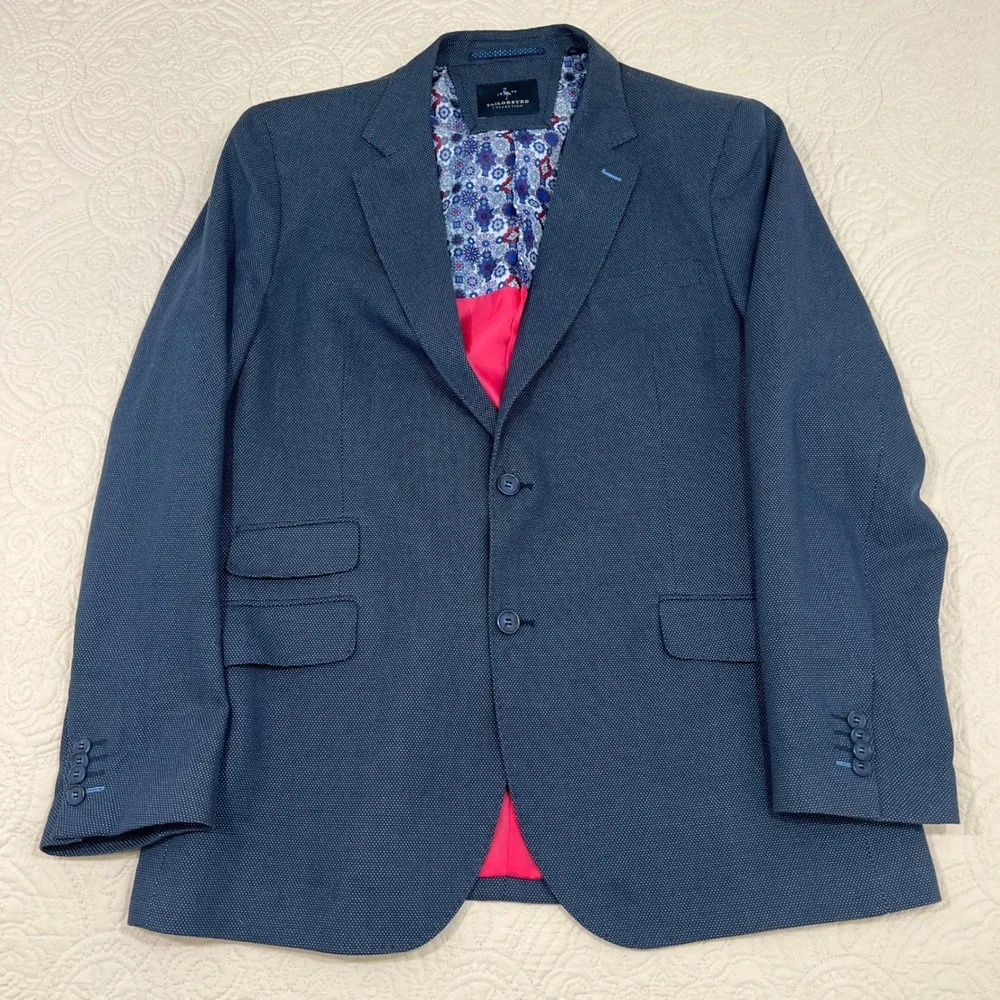 Tailorbyrd Collection Mens 44L Navy Blue Micro Dot Cotton 2 Button Blazer Jacket